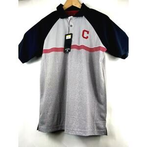 Antigua CLEVELAND Guardians Shirt MLB Momentum Gray Stripe/Navy Polo NEW